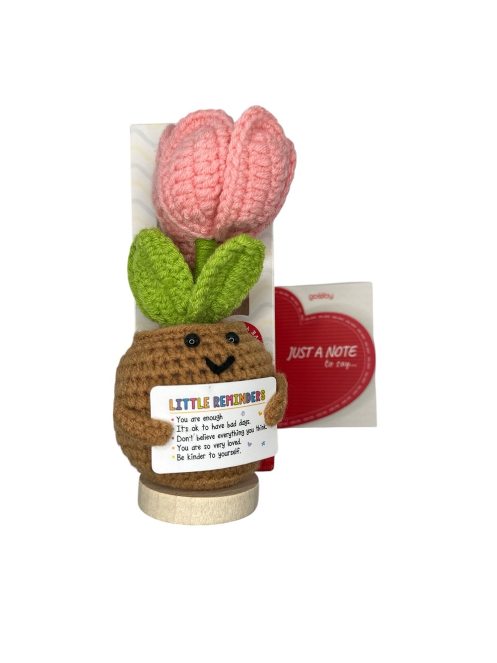 “Little Reminder” Sky Pink Crochet Tulip Note Holder with Green Leaves